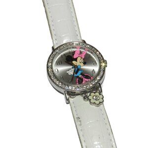 Disney Minnie Mouse Womens Watch 34mm Silver Tone Charms Crystals New Battery